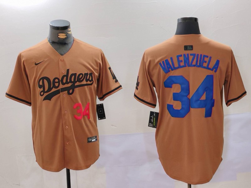 Men Los Angeles Dodgers 34 Valenzuela army green joint name 2024 Nike MLB Jersey style 4
